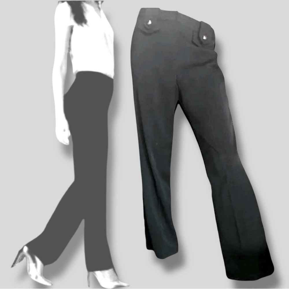 Classic Larry Levine Black Stretch Pants High-Rise Bootcut Pinstripes 8 EUC